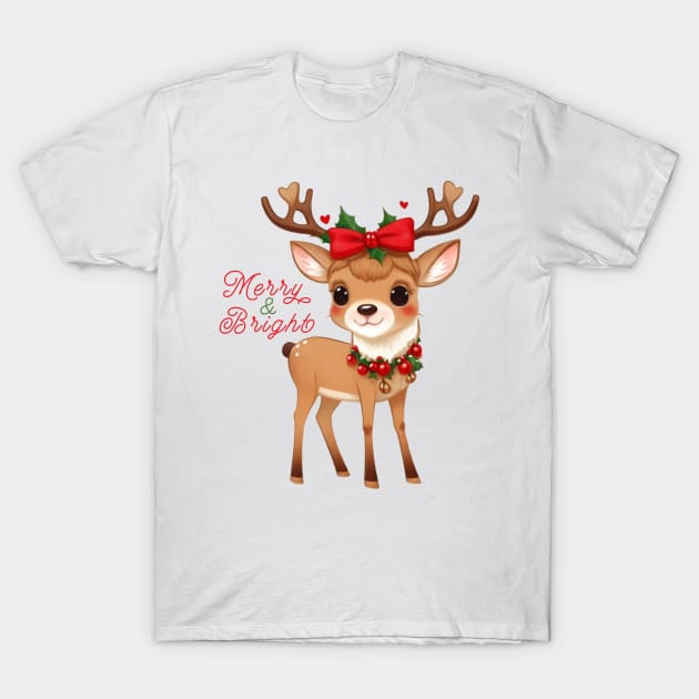 Merry&Bright Cute Reindeer T-Shirt by Bellinna